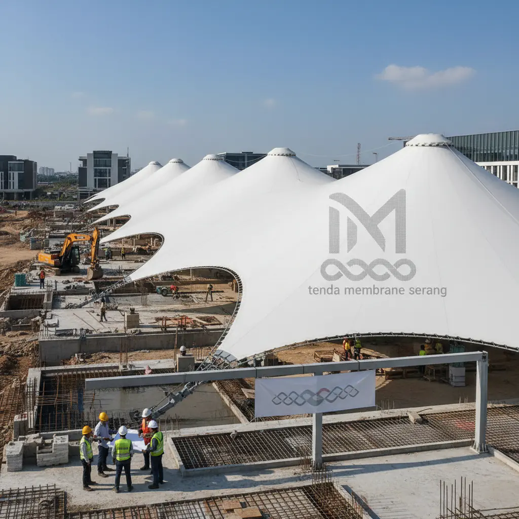 Here's a photorealistic image that showcases the professional architectural and construction aspects related to membrane stru