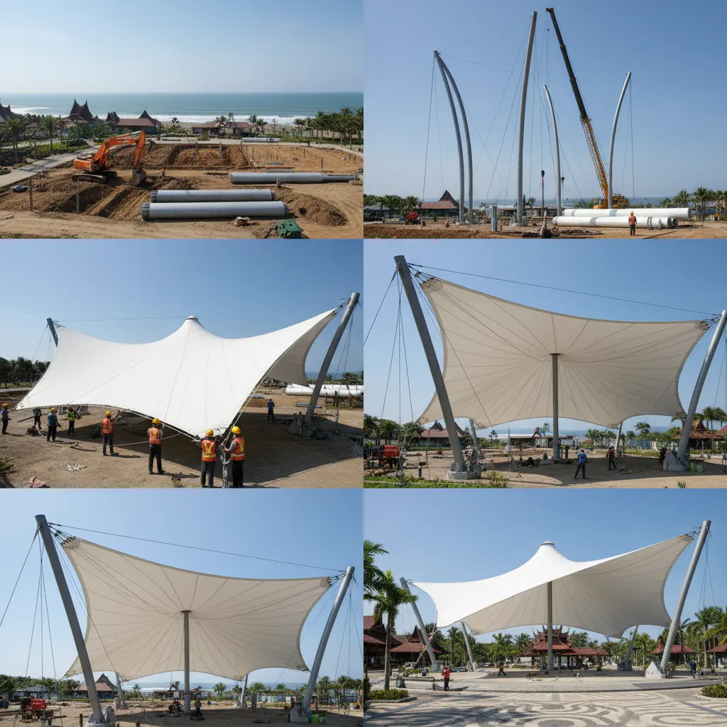 Proses Pemasangan Canopy Membrane dari Awal Hingga Akhir - canopy membrane aceh | PT INDO Membrane Konstruksi